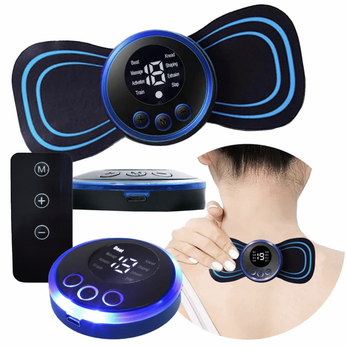 Mini Masażer Elektrostymulator szyi karku ciała mięśni EMS 8 trybów pilot - obrazek 1