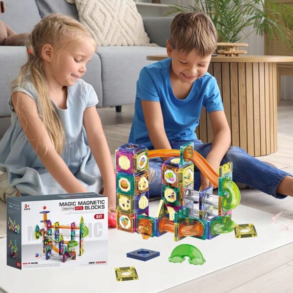 Klocki Magnetyczne konstrukcyjne zestaw 3D Tor kulkowy edukacyjne 94 el