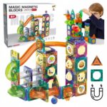 Klocki Magnetyczne konstrukcyjne zestaw 3D Tor kulkowy edukacyjne 94 el - obrazek 3